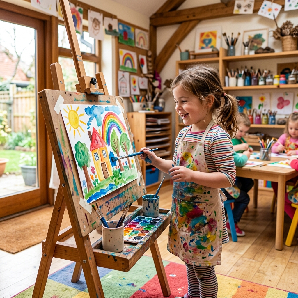 Child drawing and painting